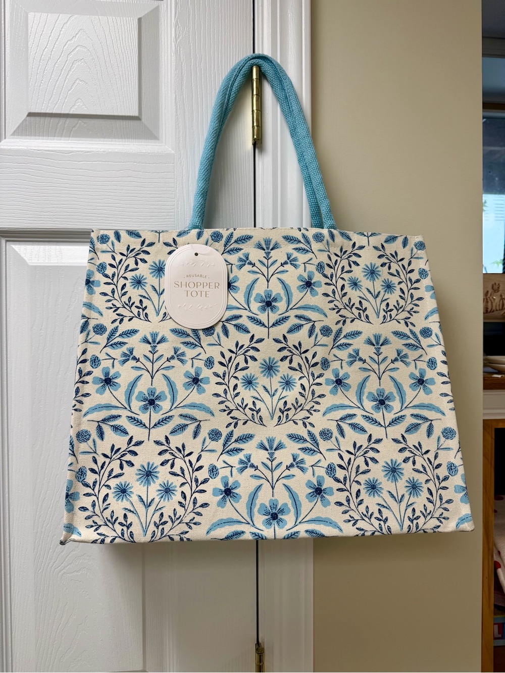 Blue Floral Canvas Shopper Tote